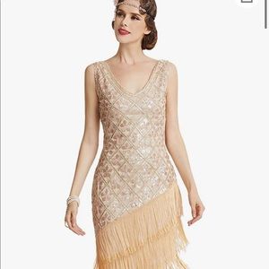 Flapper Great Gatsby Champagne 1920s Dress